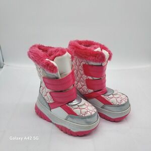 Kids Pink Heart Winter Boots Faux Fur Lined Size 6 Waterproof